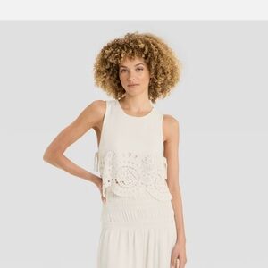 Future Collective Embroidered Eyelet Side-Tie Tank Top